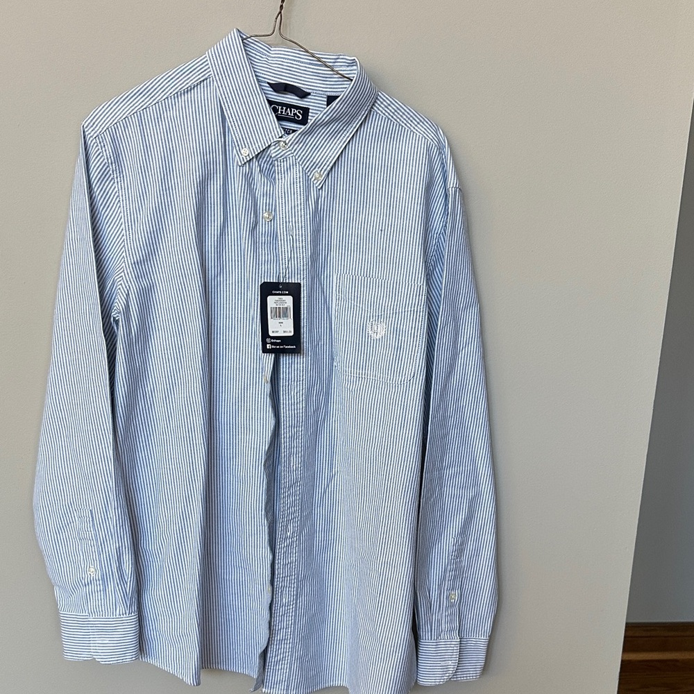 Chaps Light Blue Striped Dress Shirt nwt